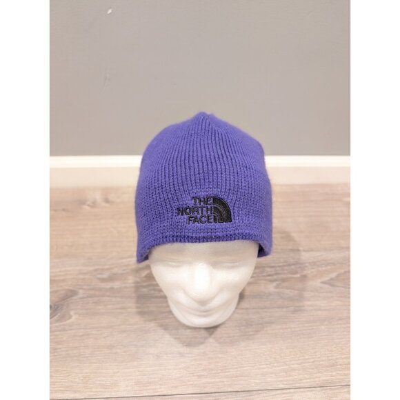 The North Face Purple Knit Fleece Lined Beanie Hat One Size Lavender Logo - Picture 1 of 16